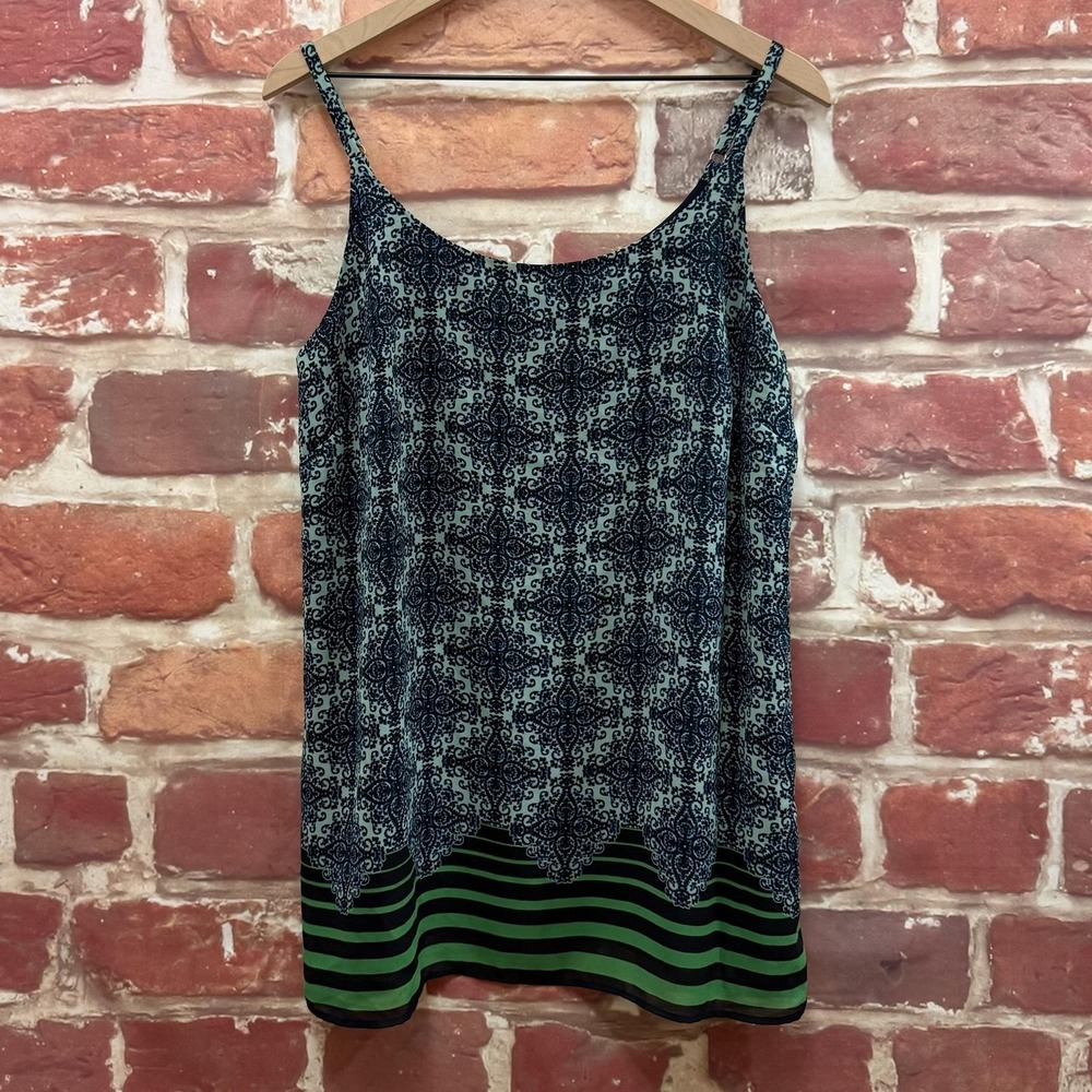 CAbi Top Womens M Green Blue Multicolor Boho Floral Striped Camisole Tank Shirt